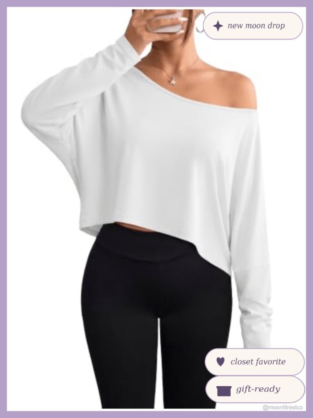 Women's Off Shoulder Long Sleeve Crop Top Oversized Fall T-Shirt
